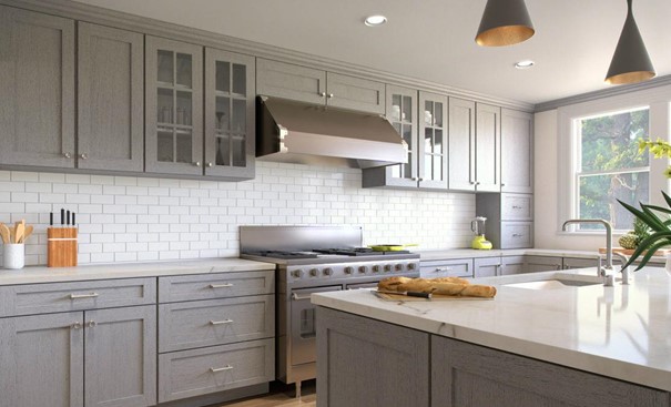 Light gray cabinets 