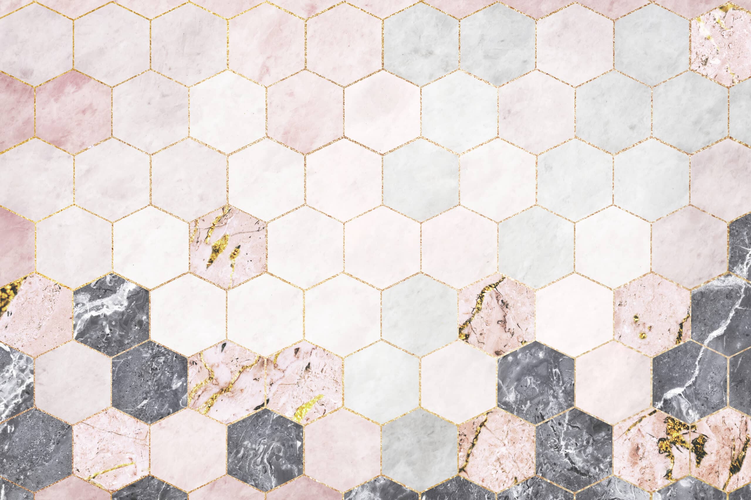 Hexagon pink marble tiles patterned background