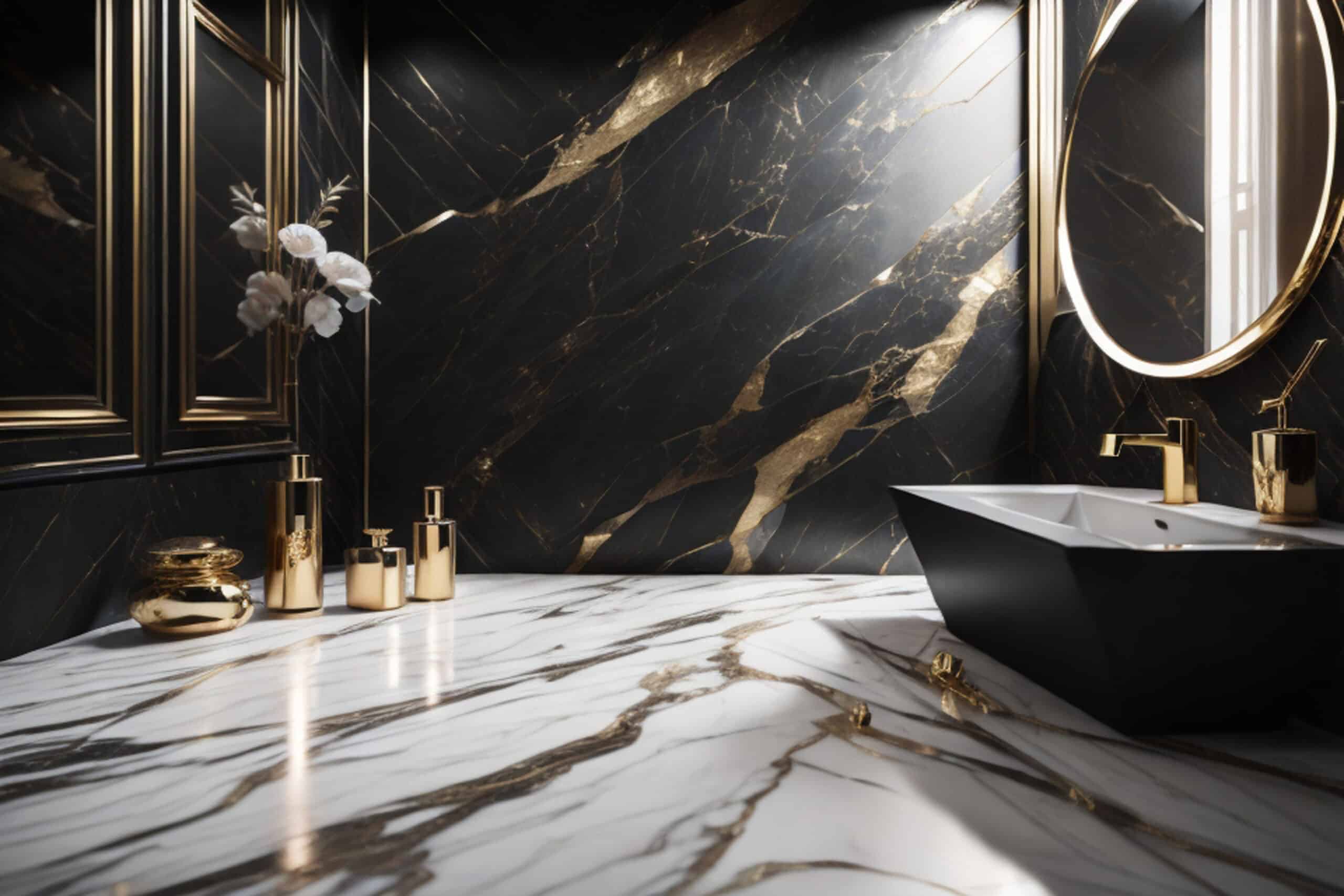 marble slabs high gloss matte black bathroom interior generated by ai scaled