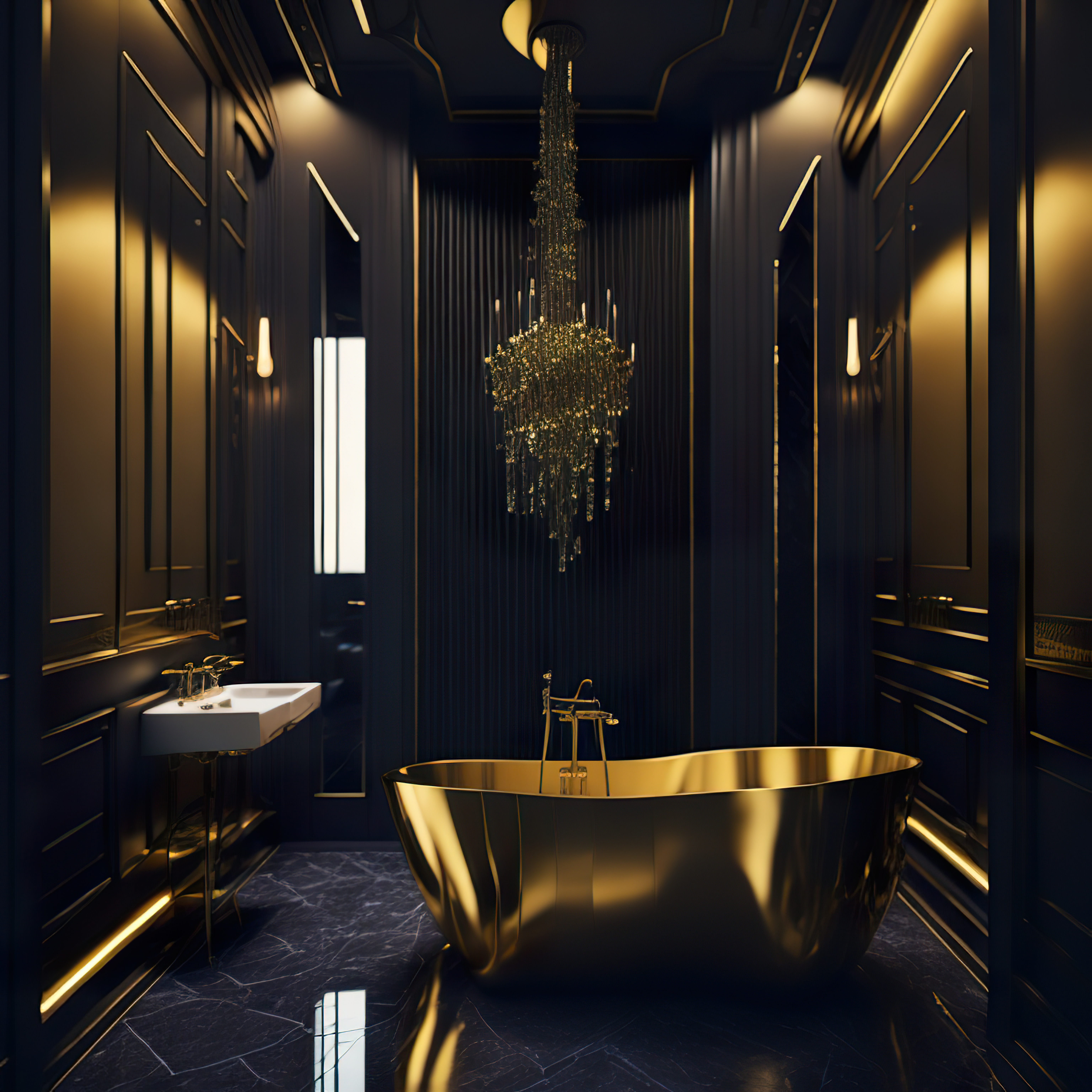 photo beautiful bathroom with golden details luxurious furniture
