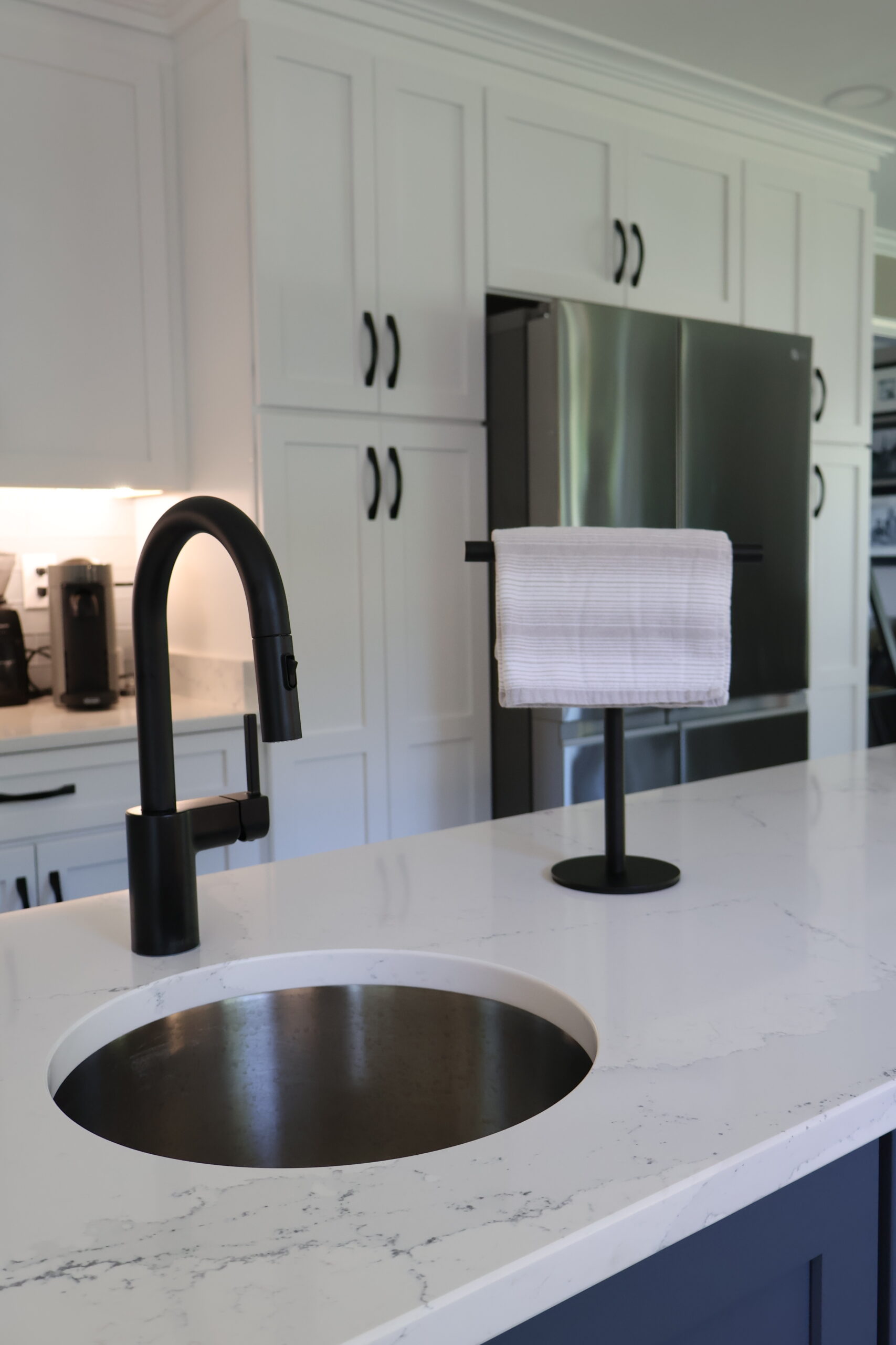 Quartz countertop with an integrated prep sink for a Kitchen renovation.